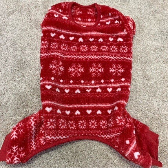 BAILEY & Bella small breed dog red flannel snowflake heart Christmas pyjamas M - Picture 3 of 8